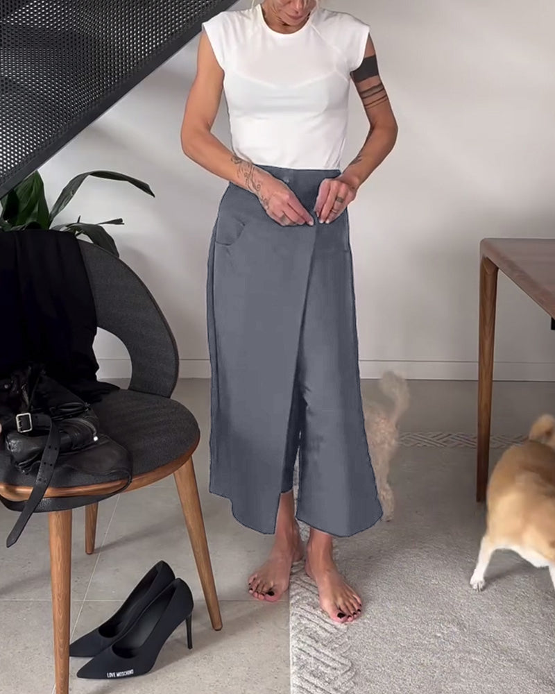 Asymmetrical Wide-Leg Women's Pants, view 7 - Elena Harper