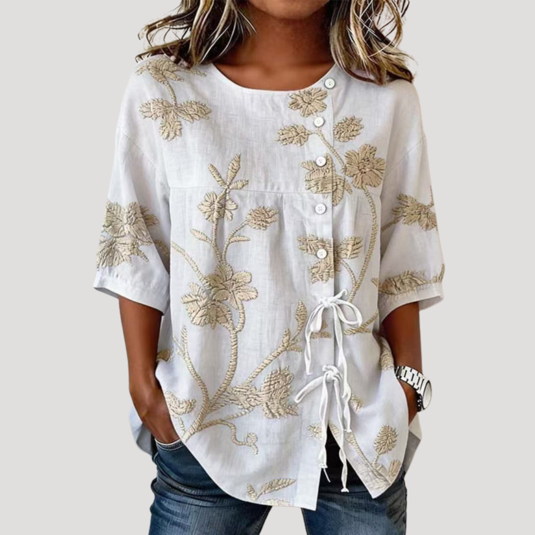 Bohemian Floral Women's Blouse with Short Sleeves