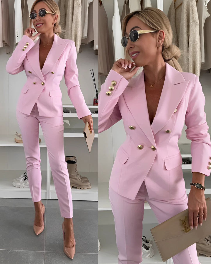 Double-Breasted Suit for Women Tailored Blazer and Elegant Pants, view 4 - Elena Harper