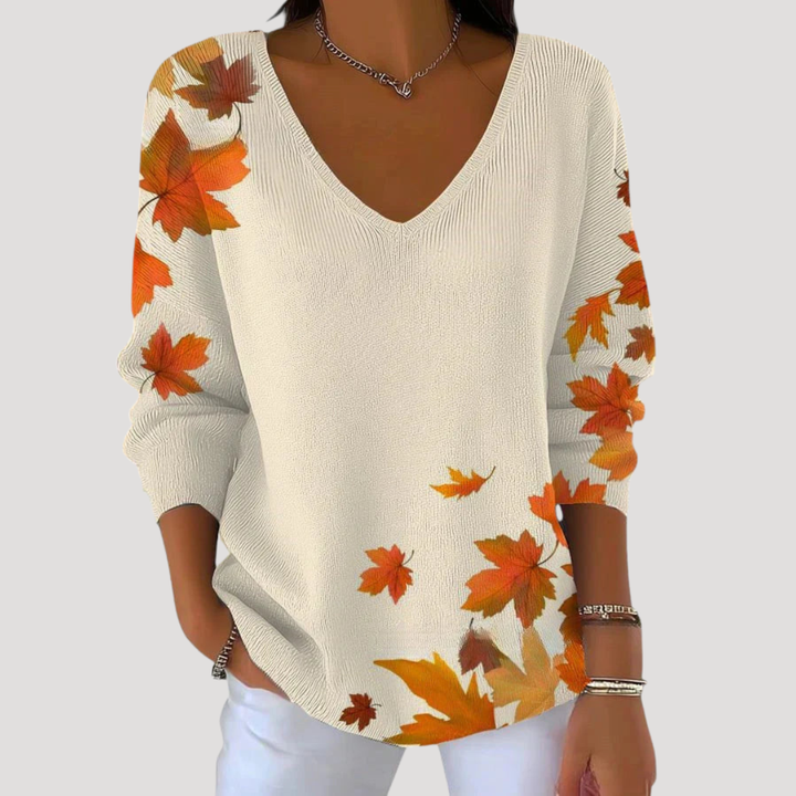 Women's Fine Knit Sweater with Leaf Pattern for Autumn