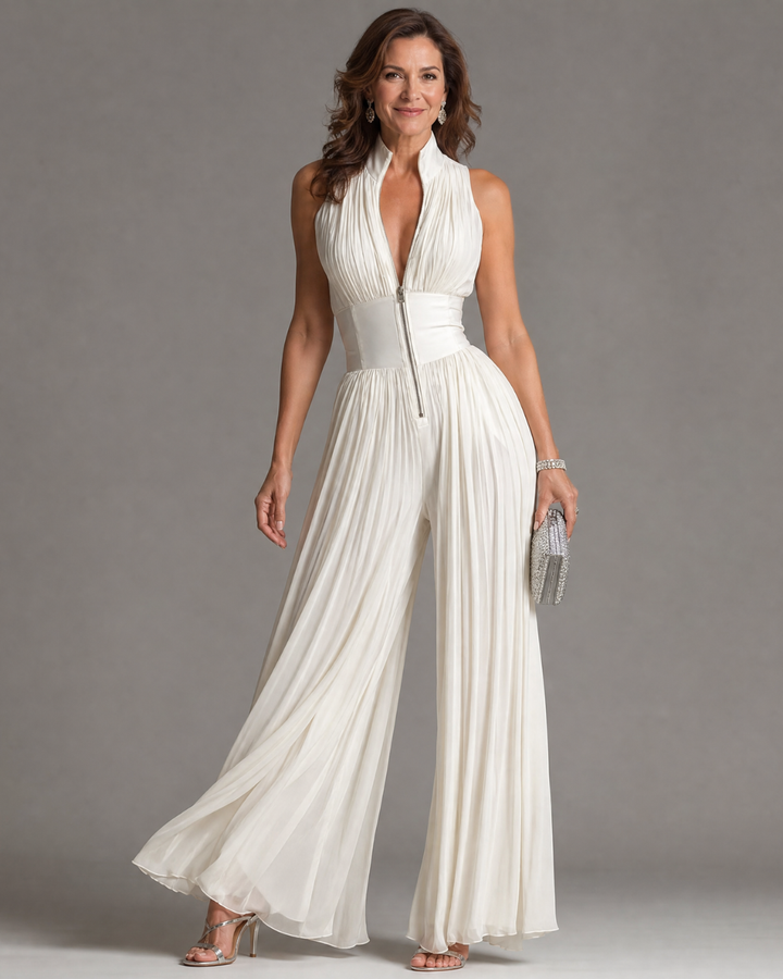 PLEATED HALTERNECK JUMPSUIT FOR WOMEN