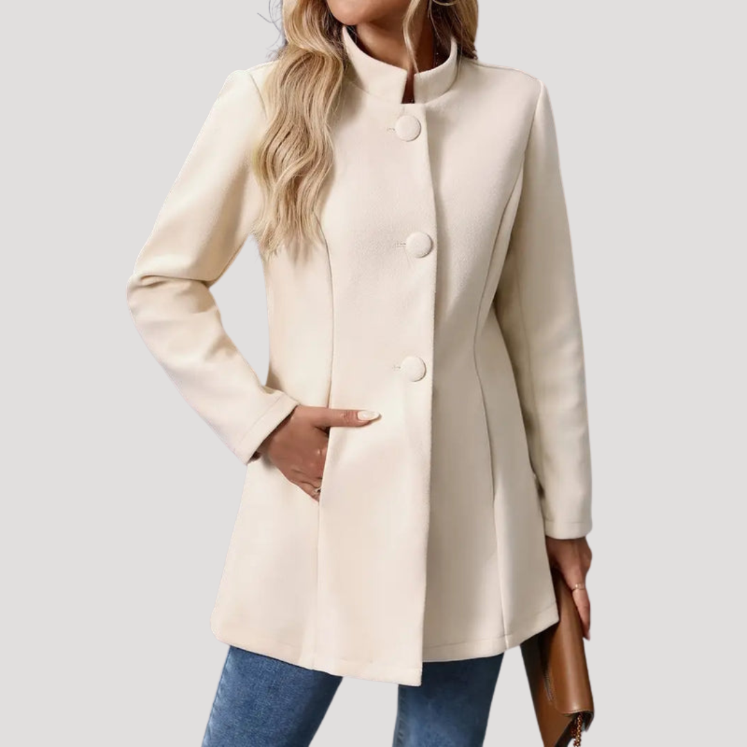 Women's Buttoned Coat with High Collar