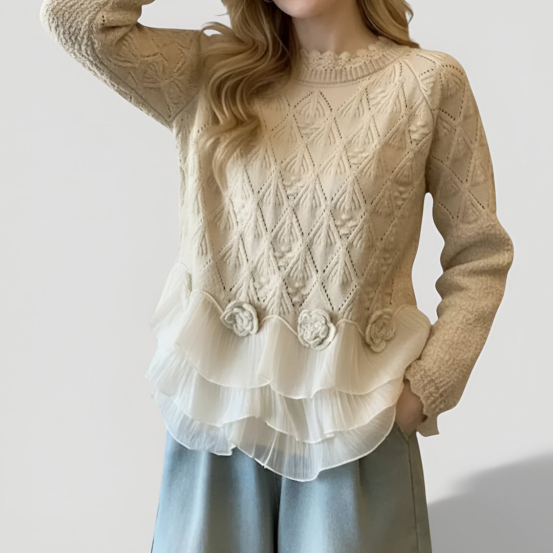 Aure Elegant Texture Ruffle Sweater - Elena Harper