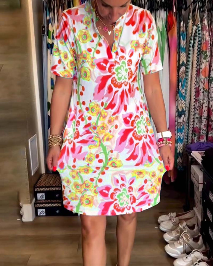Ivendra Short Sleeve Floral Print Dress - Elena Harper