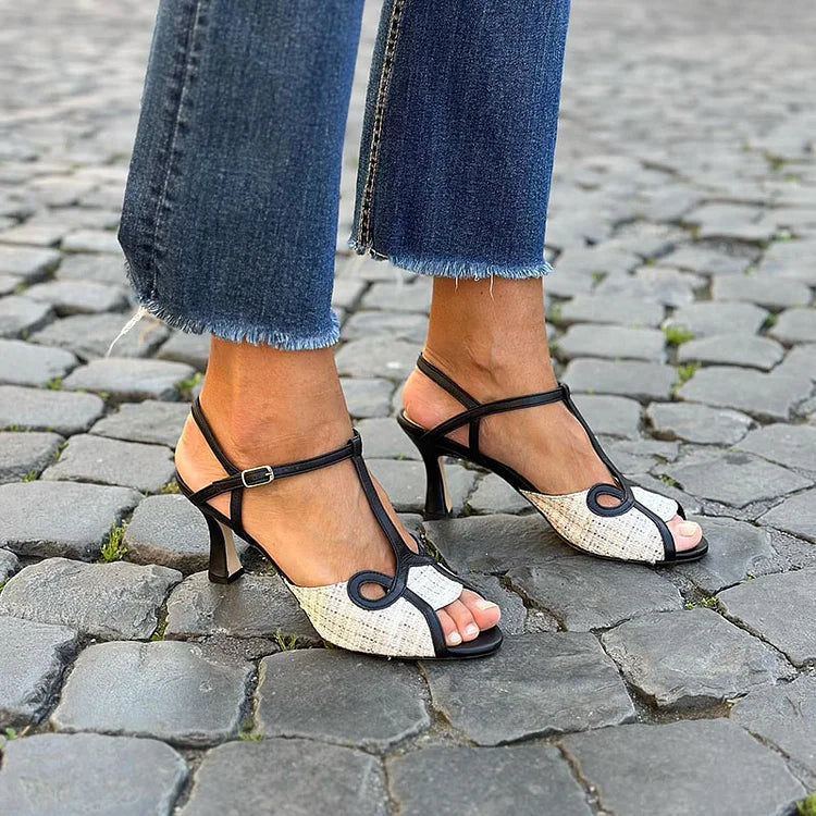 Isabella Medium Heel Sandal in Retro Style - Elena Harper