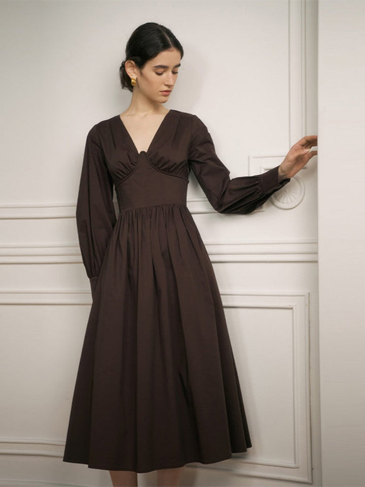 Early Spring V-Neck Waist Midi Dress