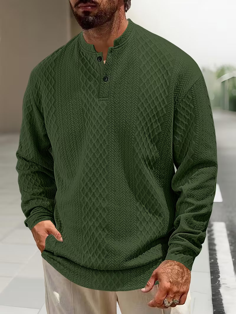 Mathew – Geometric Knitted Long Sleeve Henley Sweater