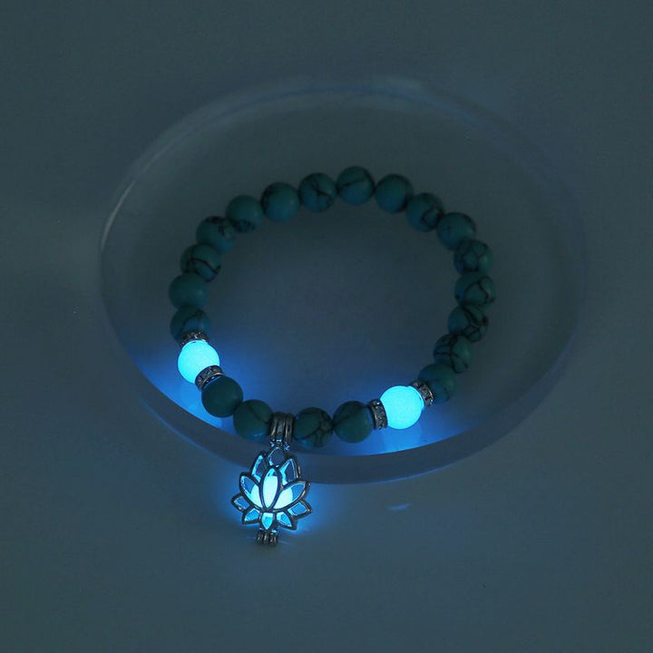 Beaded Bracelet with Luminous Lotus Pendant