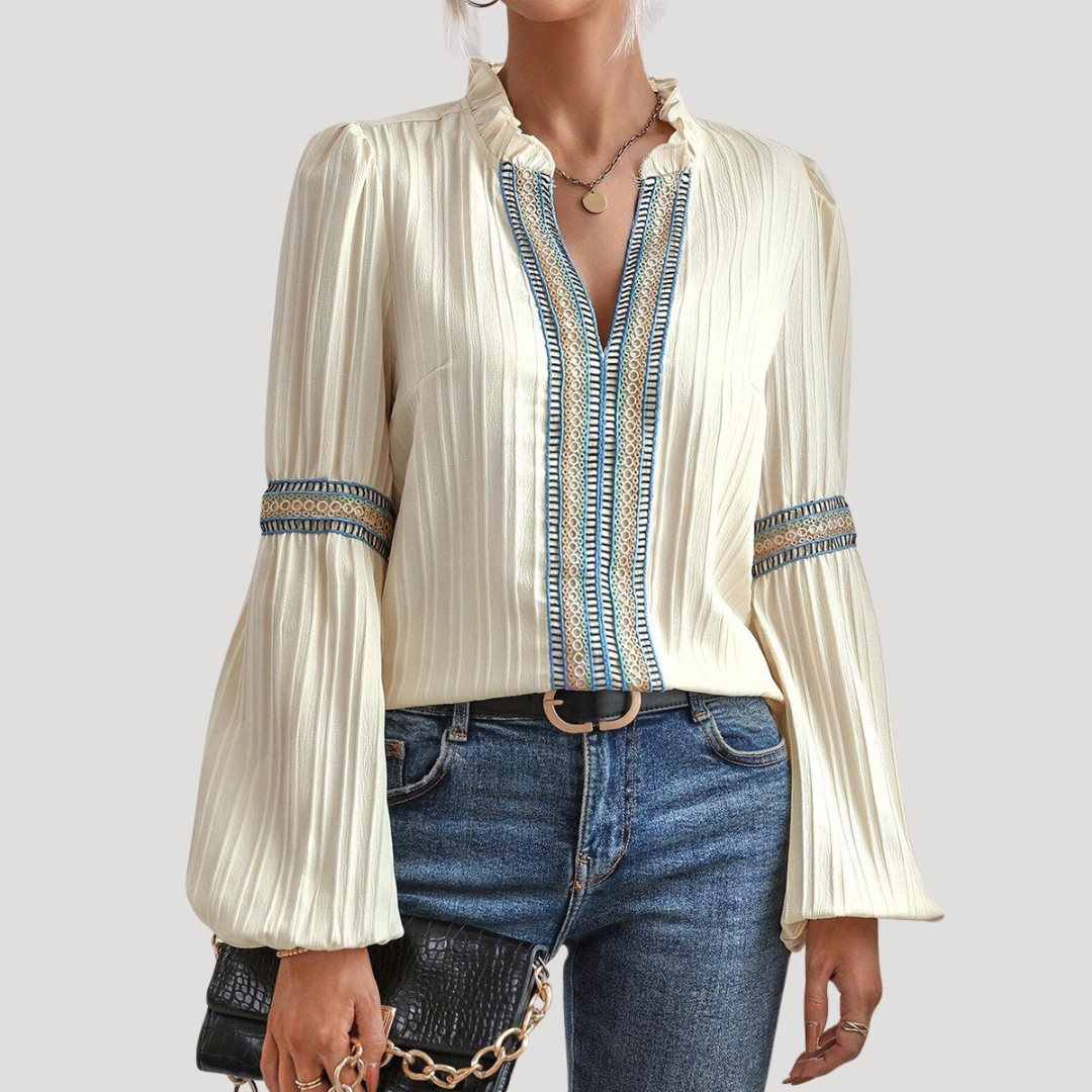 Bohemian Embroidered Women's Blouse with Flared Sleeves
