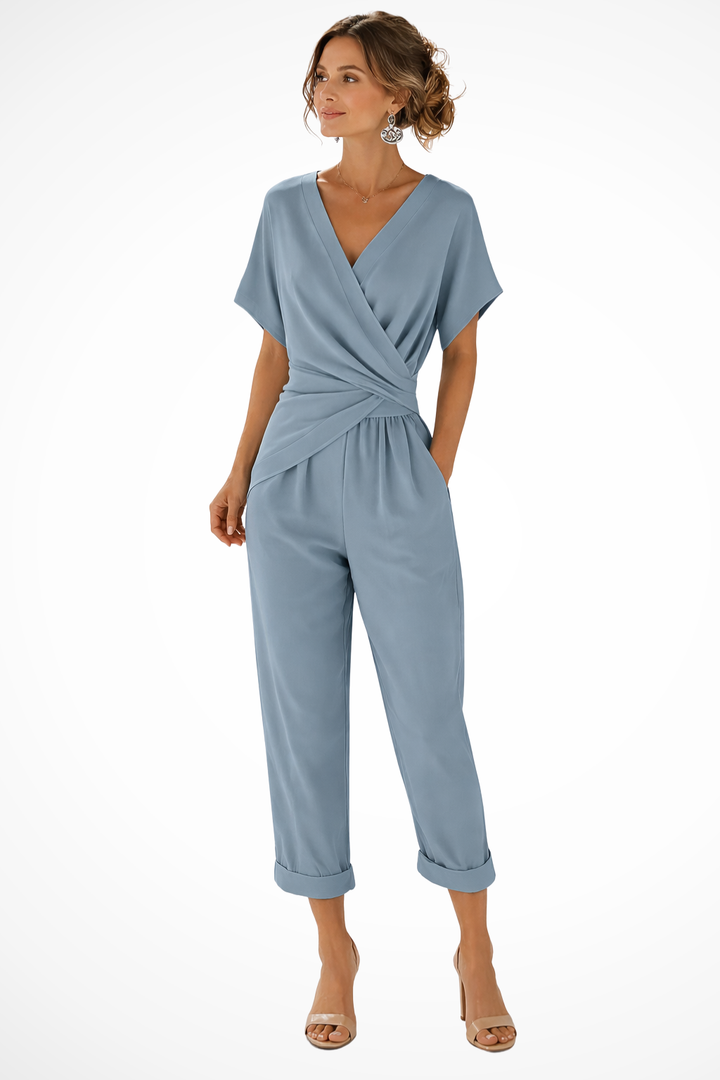 Short wrap jumpsuit for women – Short sleeves and pockets – Casual summer style