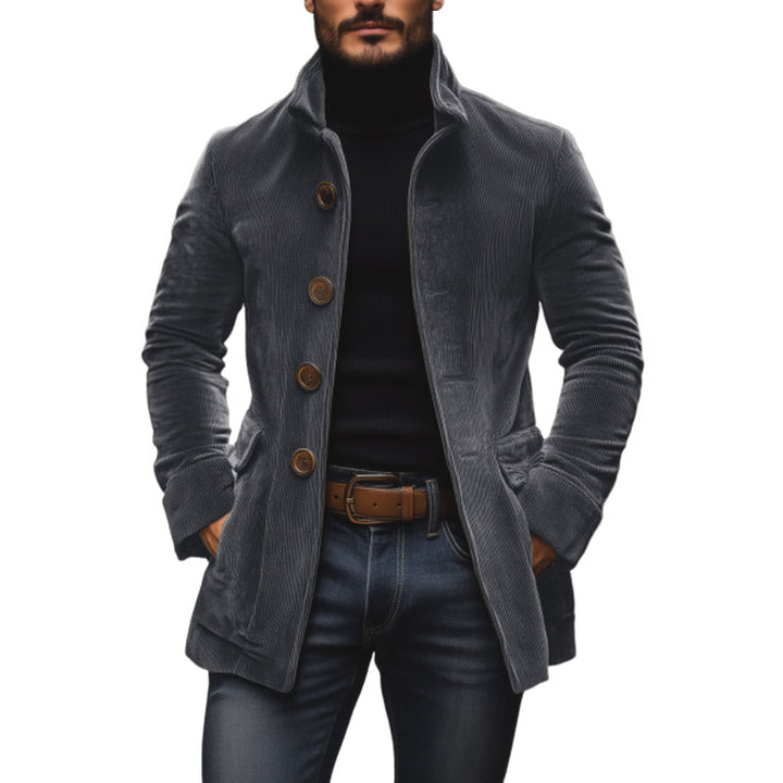 Tailored Short Corduroy Coat with High Collar for Men