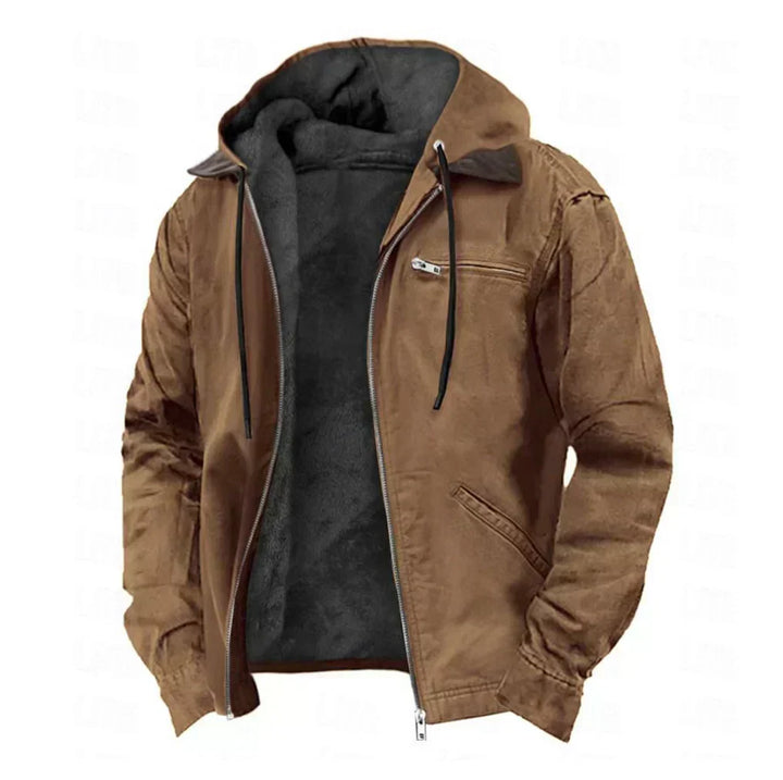 Men's Zip-Up Hooded Jacket with Warm Lining