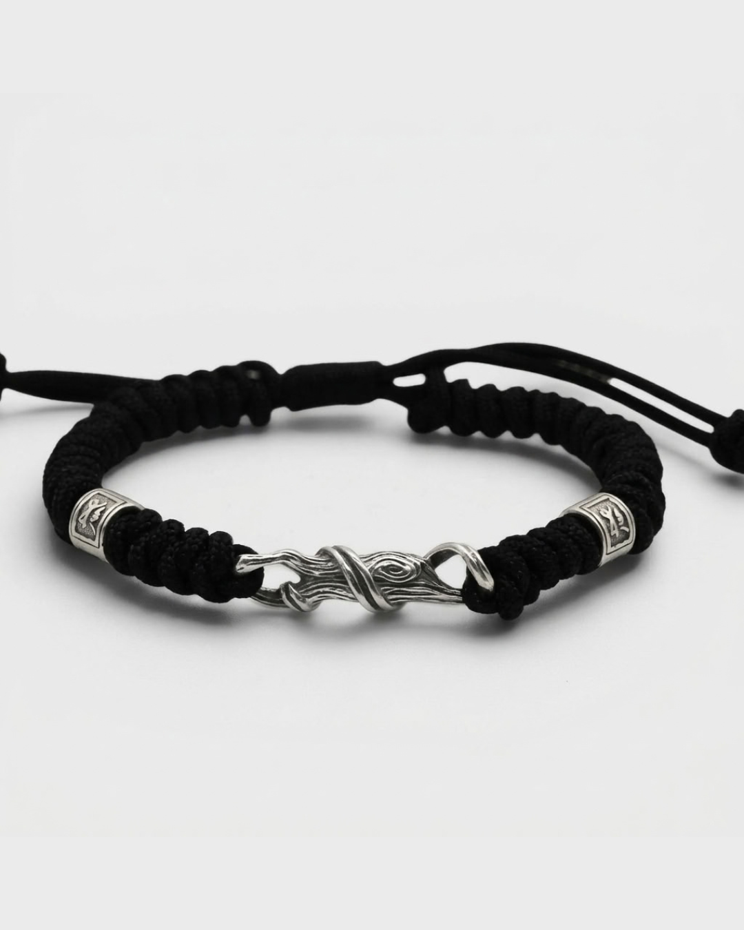 Adjustable Cord and Sterling Silver Bracelet for Men
