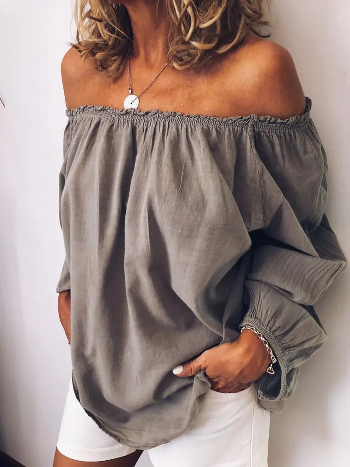 Women's Off Shoulder Blouse with Elegant Balloon Sleeves - Elena Harper