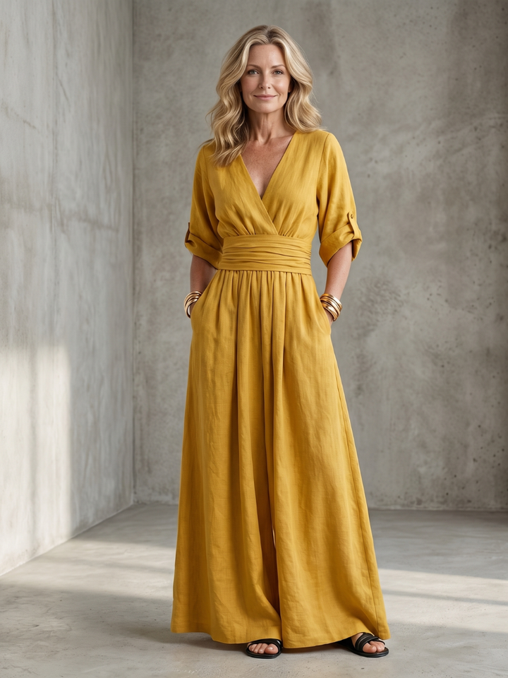 Women's Cross Front Wide Leg Jumpsuit - Elegant & Comfortable