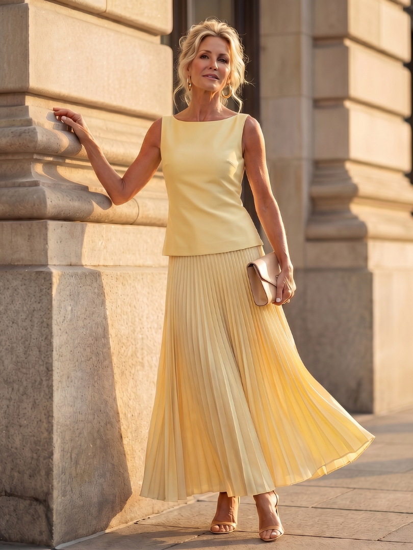 Women's Structured Bodice Pleated Skirt Set