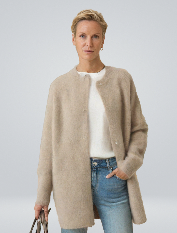 Women's Minimalist Longline Button Cardigan - Elena Harper