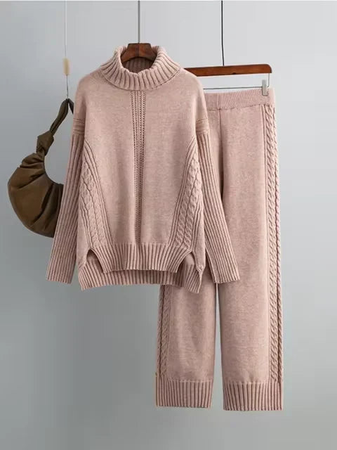 Scarlett | Chic High-Neck Knit Sweater & Loose Pants Set