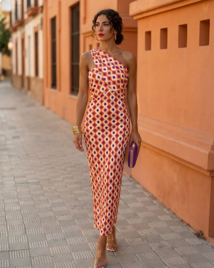 Andrea | Asymmetrical One-Shoulder Summer Midi Dress