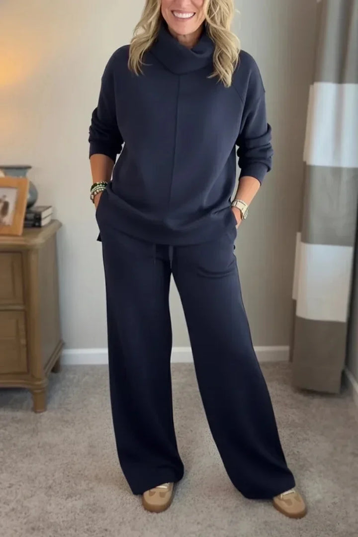 Aivra | Women's Turtleneck Long Sleeve Wide Leg Two-Piece Set with Pockets