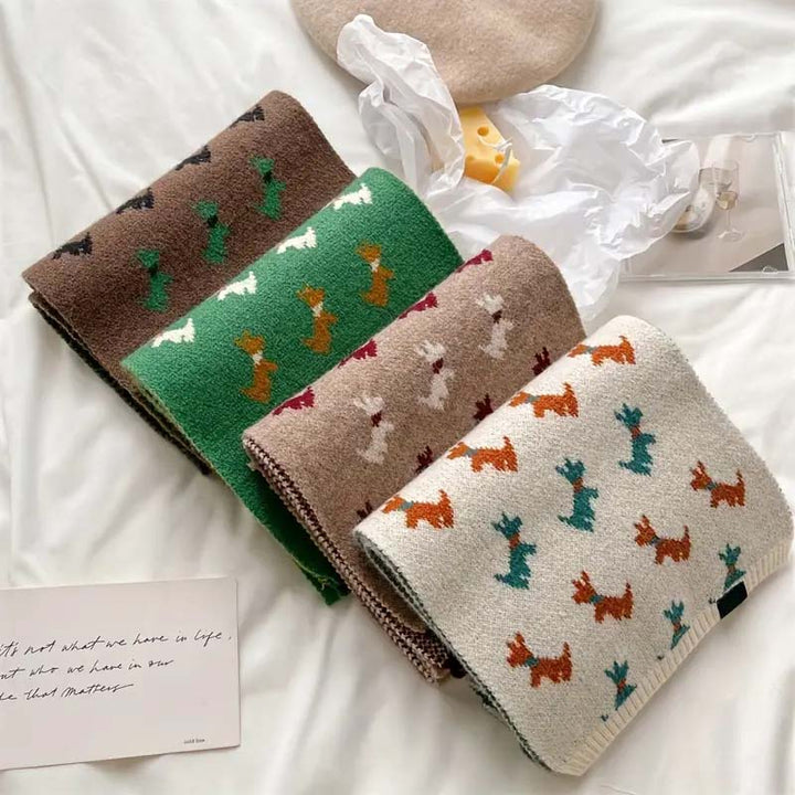 Knitted Scarf with Puppy Pattern