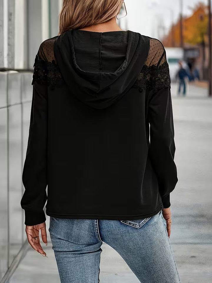 Women's Hooded Top with Lace and Sheer Mesh, view 4 - Elena Harper