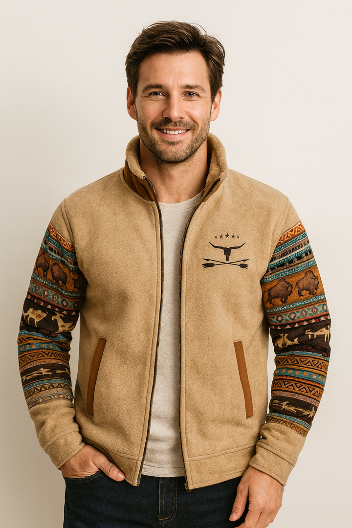 LAURENT MONACO | JACKET WITH INDIGENOUS PATTERN PRINT FOR MEN