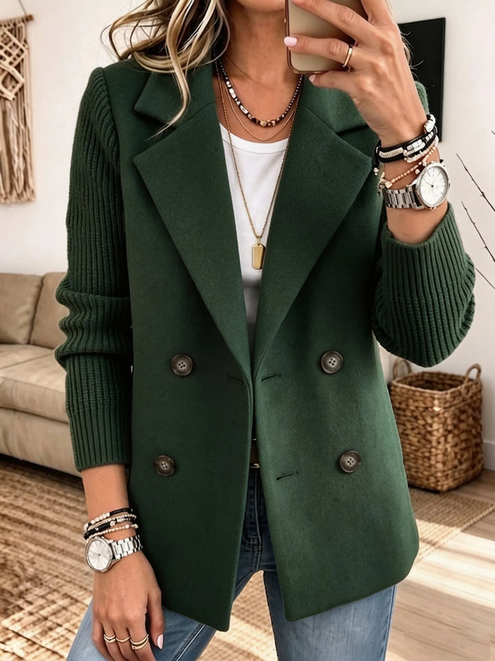 Chic women's jacket with ribbed knit sleeves