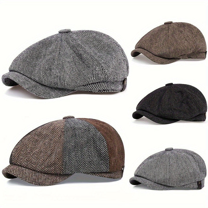 Men's Retro Flat Cap: Classic Herringbone Style for a Vintage Look - Elena Harper