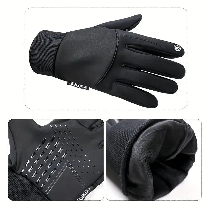 Fleece Gloves Black Wind and Waterproof Ideal for Winter Activities, view 2 - Elena Harper