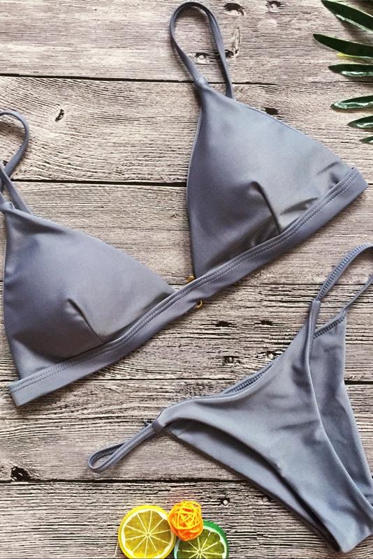 Sanne - Sexy Gray High Cut Brazilian Thong Bikini