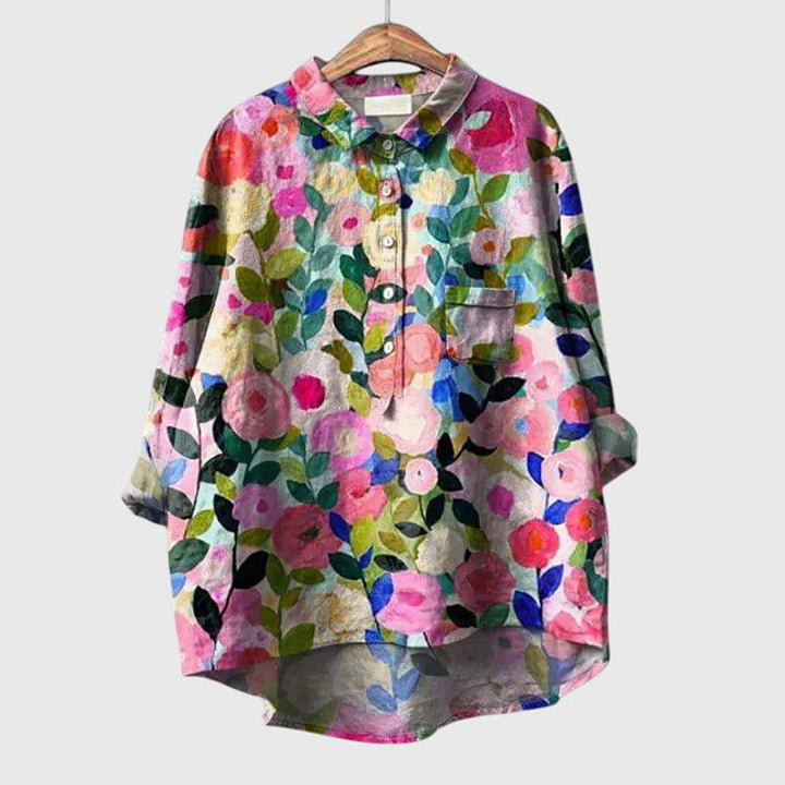 Elegant Elly™ blouse by Emma & Rose Cape Town, featuring a stylish, flowy fabric with a classic collar and button front.