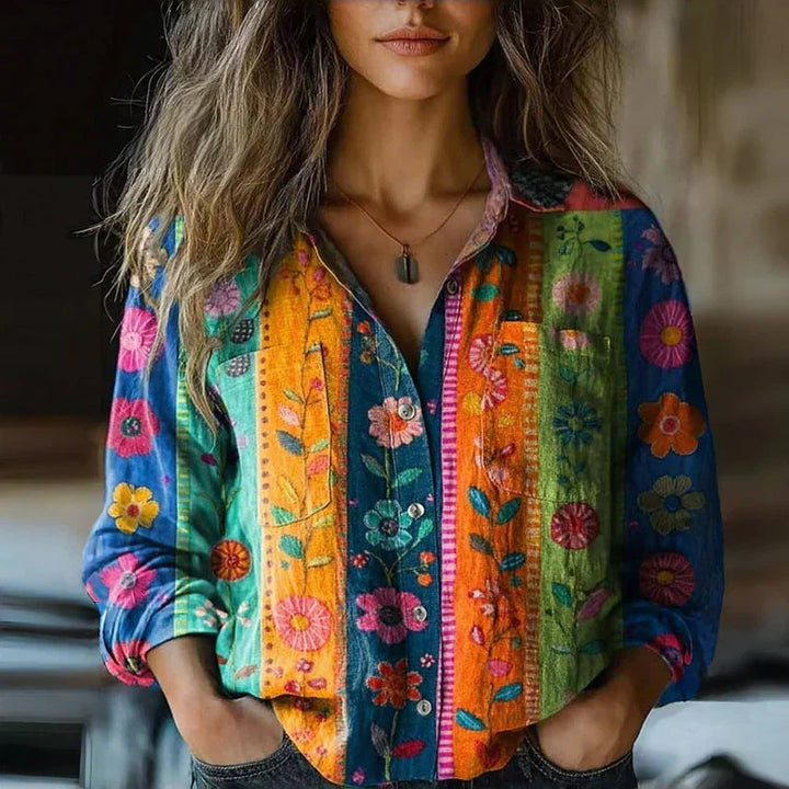 Phoebe | Women's Printed Button Front Long Sleeve Top
