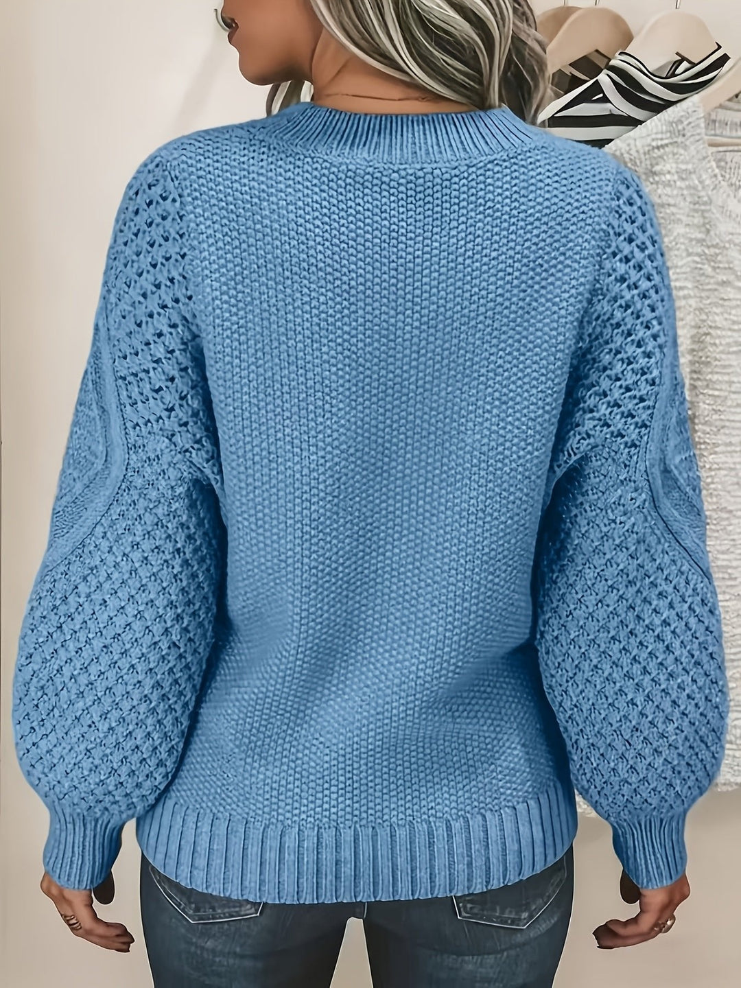 Juliane | Elegant Knit Sweater with Cable Pattern and Balloon Sleeves