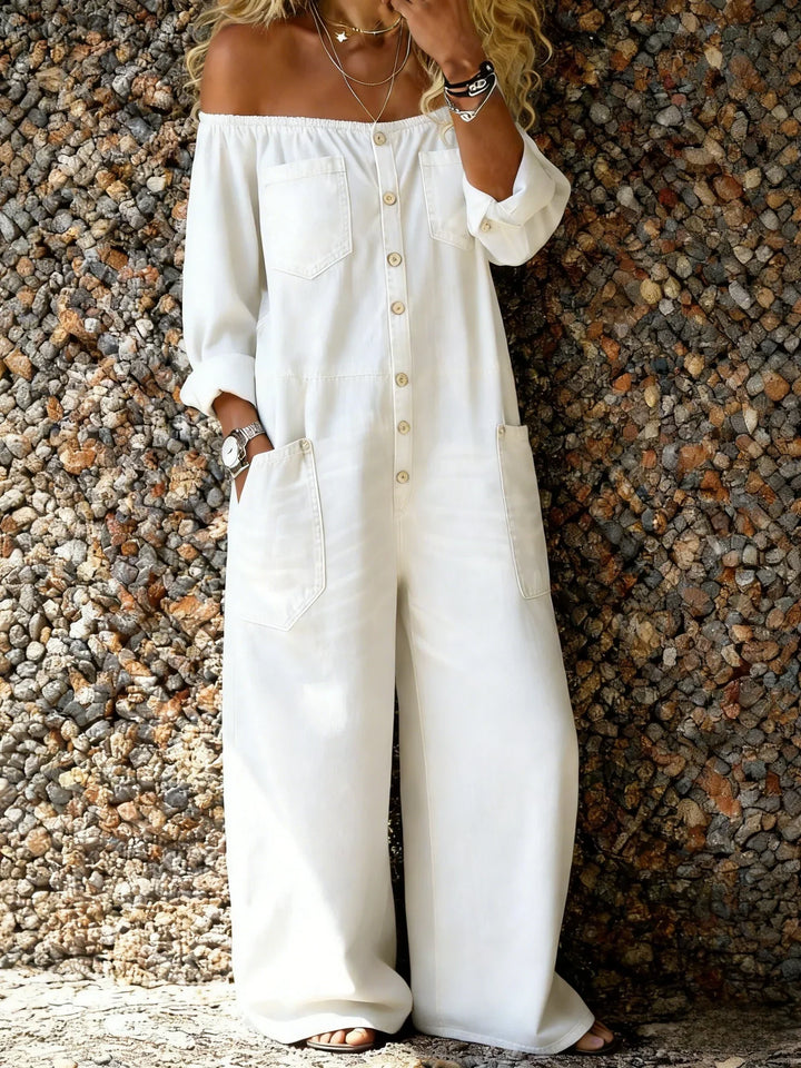 Noa | Denim Overalls with Off-Shoulder Neckline