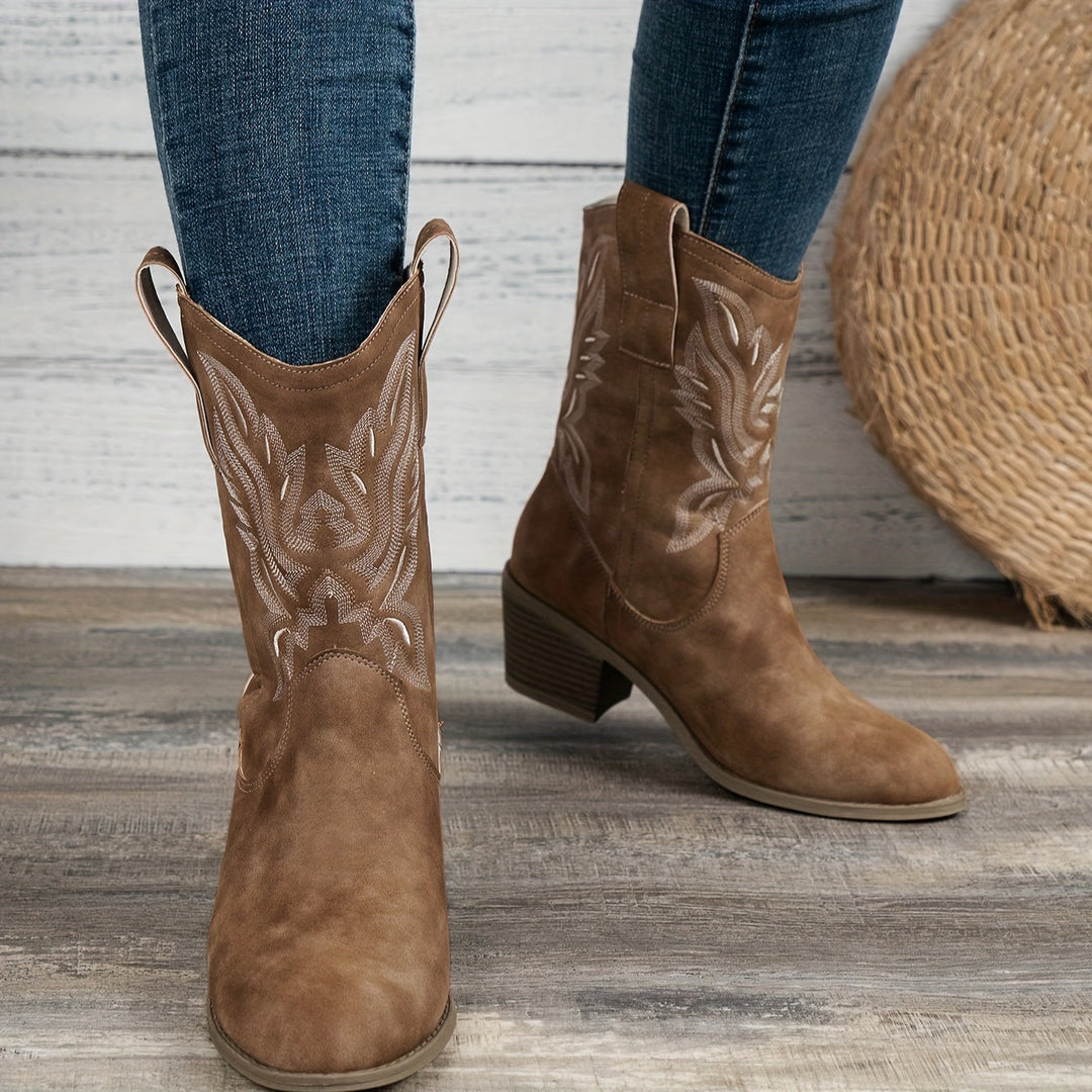 Ladies' Western Boots for Wide Calves with Embroidered Shaft