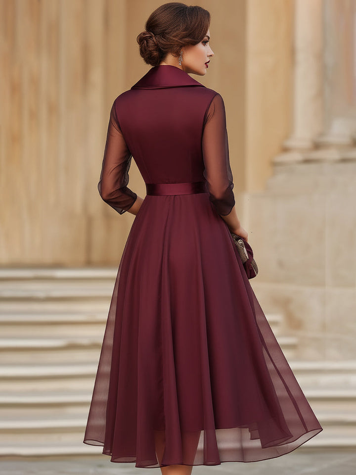 Mary - Elegant Wrap Midi Dress With Sheer Sleeves