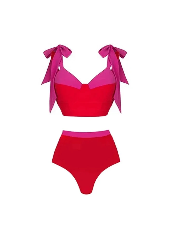 Colorblock Bow Tie Bikini Swimsuit Set
