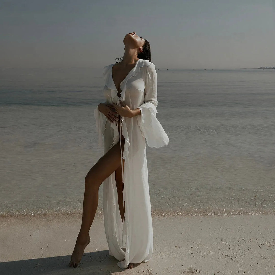 Women's Flowy Long Sleeve Maxi Beach Dress