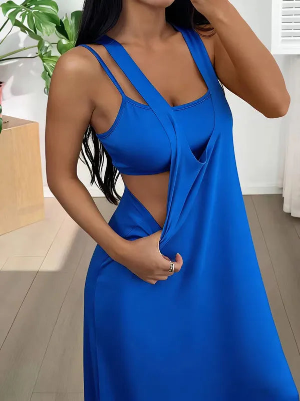 Long women's dress with a two-piece effect and side cutouts
