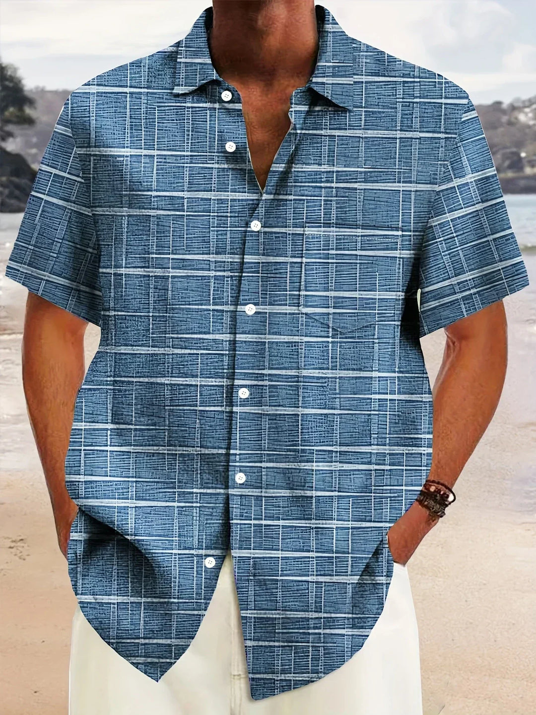 Haroyan Stylish Shirt with Checked Stripe Pattern, view 3 - Elena Harper