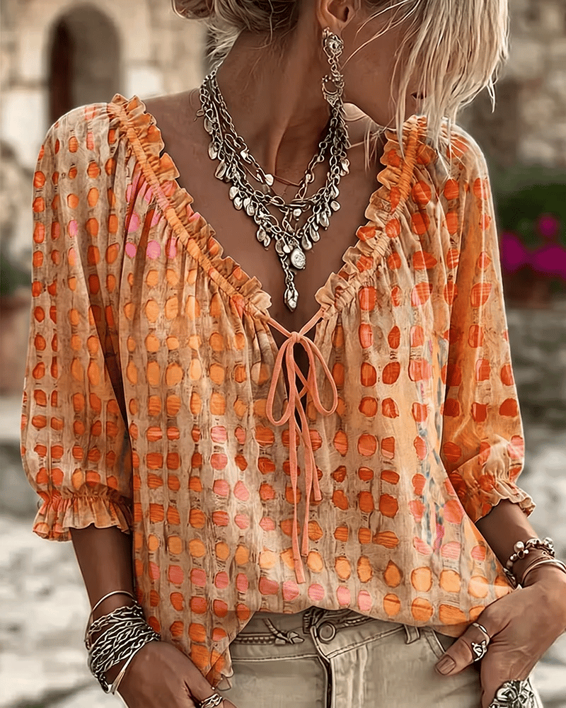 Lucy - Soft-Touch Lace-Up V-Neck Blouse