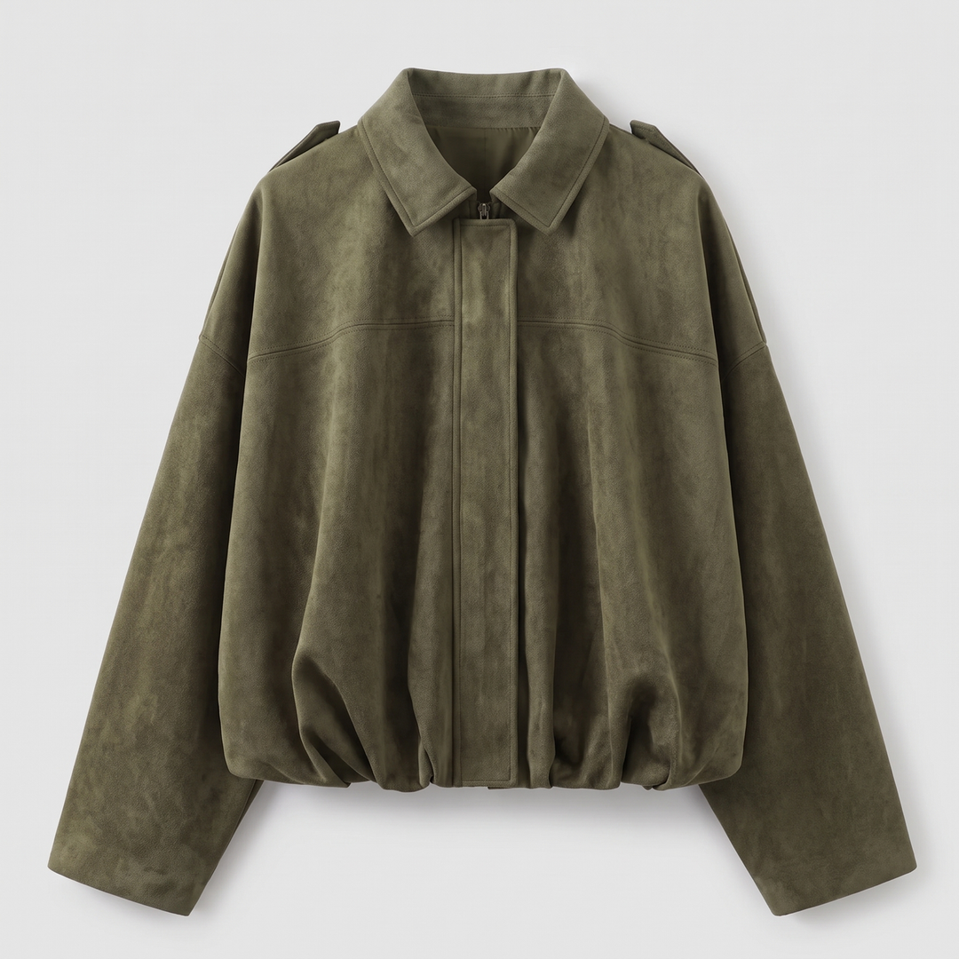 Mila | Elegant Cropped Suede Bomber Jacket with Collar