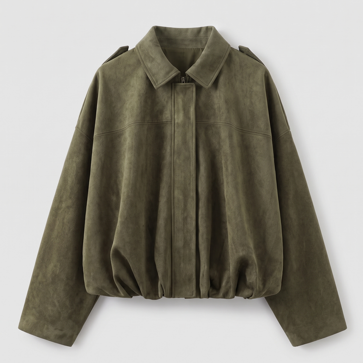 Mila | Elegant Cropped Suede Bomber Jacket with Collar