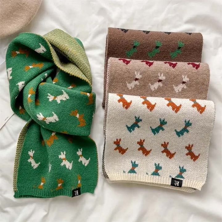Knitted Scarf with Puppy Pattern