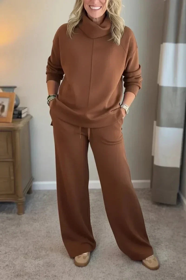 Aivra | Women's Turtleneck Long Sleeve Wide Leg Two-Piece Set with Pockets