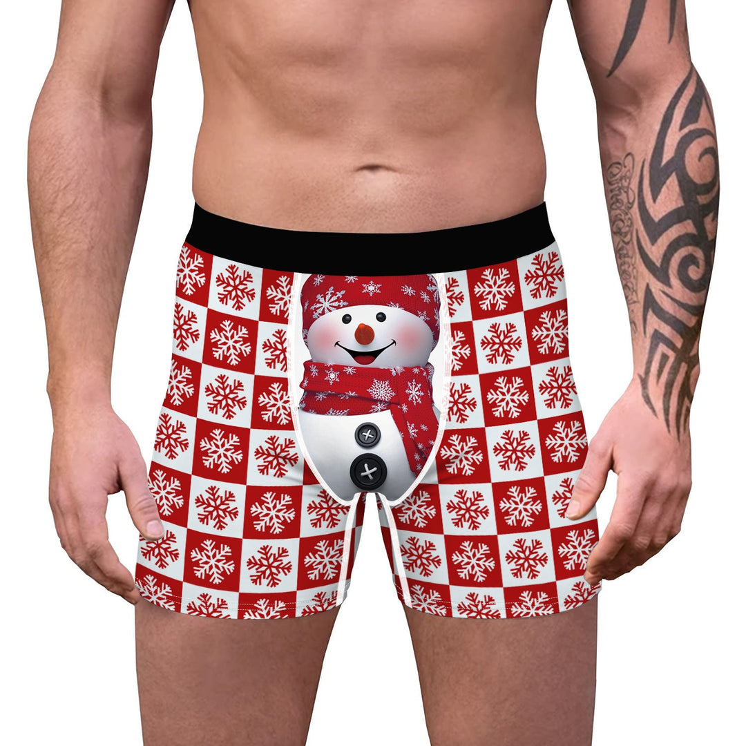 North Star | Red Snowman Print Christmas Boxer Shorts For Men