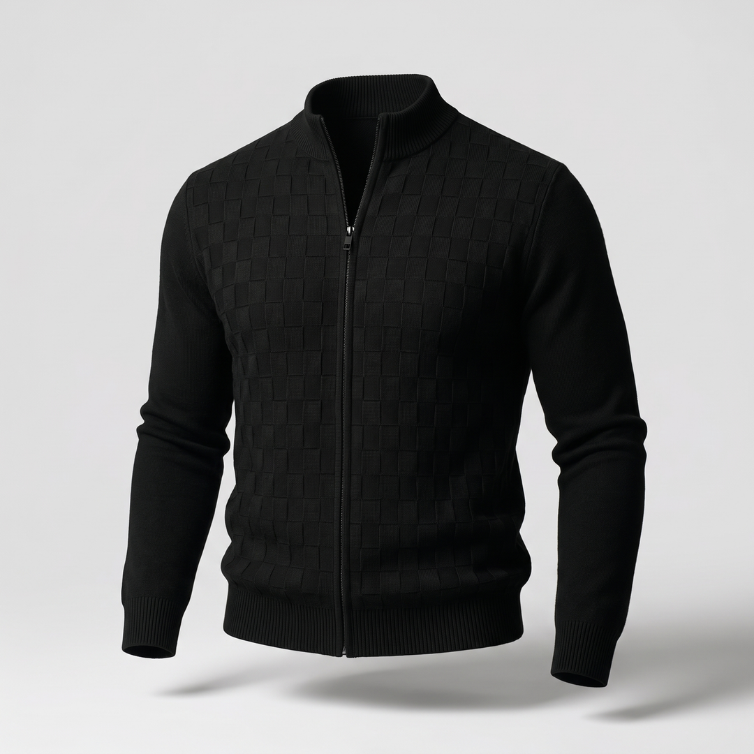 Lukas | Elegant and Warm Zip Knit Cardigan with Check Pattern