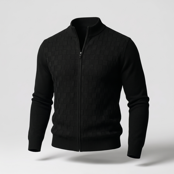 Lukas | Elegant and Warm Zip Knit Cardigan with Check Pattern