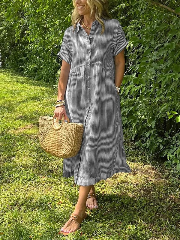 Greta | Women's Striped Button Front Midi Dress